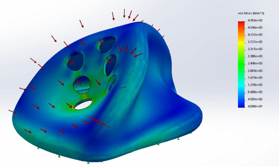 Figura 8. Distribución de fuerza máxima (elaboración propia, se utilizó el software SolidWorks)